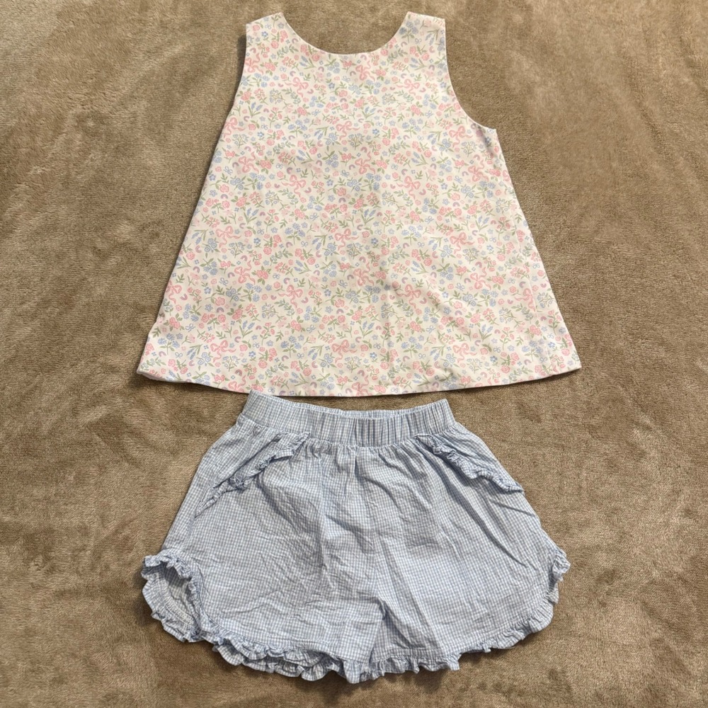 James & Lottie Girls Floral Tie Back Top and Gingham Ruffle Shorts Set Size 6